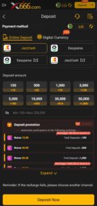 x666 Game - Easy Paisa and JazzCash Deposit