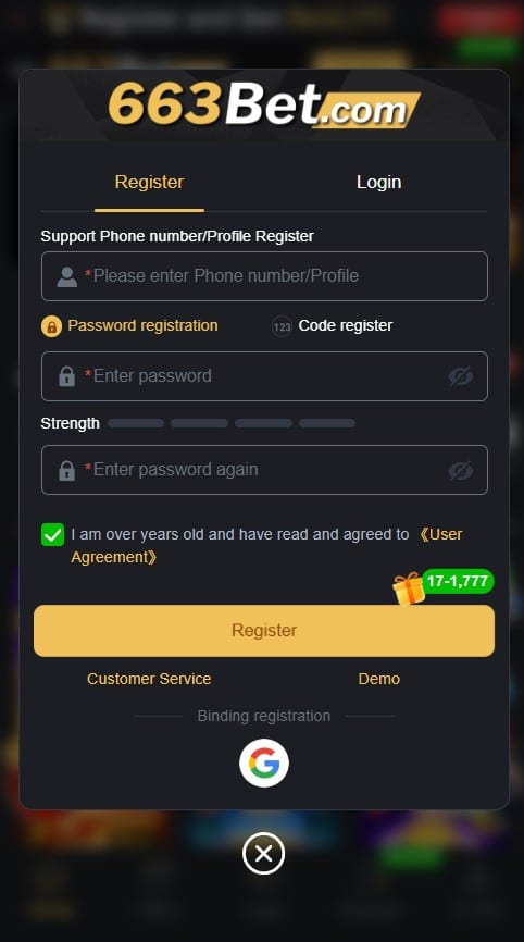 663 Bet Register - Login