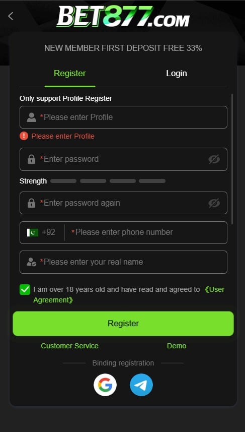 Bet877 Registration