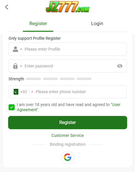 JZ777 Game Register